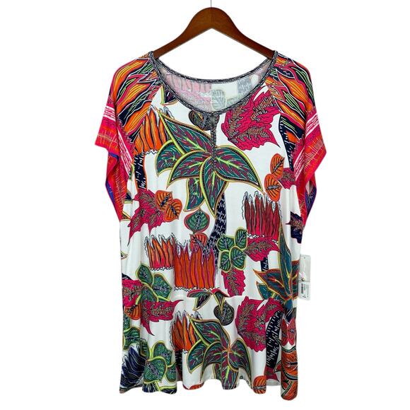 New Soft Surroundings Tigerwood Placed Print Tunic Top Floral Shirt Women's XL - Picture 1 of 9